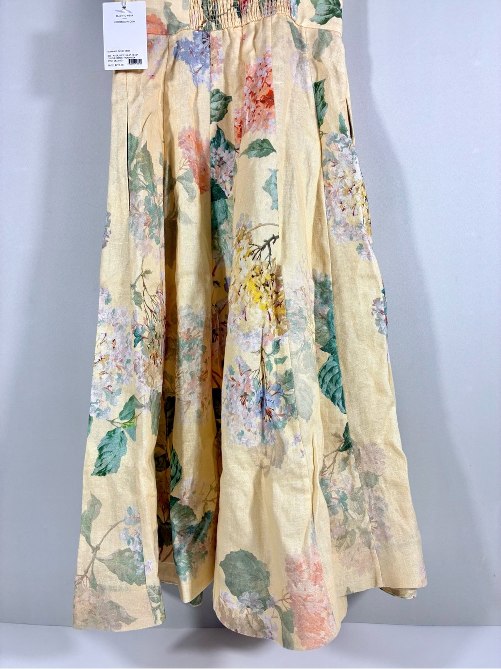 Zimmermann Illuminate Picnic Floral Linen Dress 2P Lemon Hydrangea NWT - Picture 13 of 17